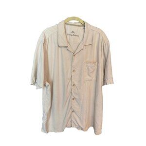 Tommy Bahama 100% Silk Shirt XL Beige Palm Leaf Button-Up